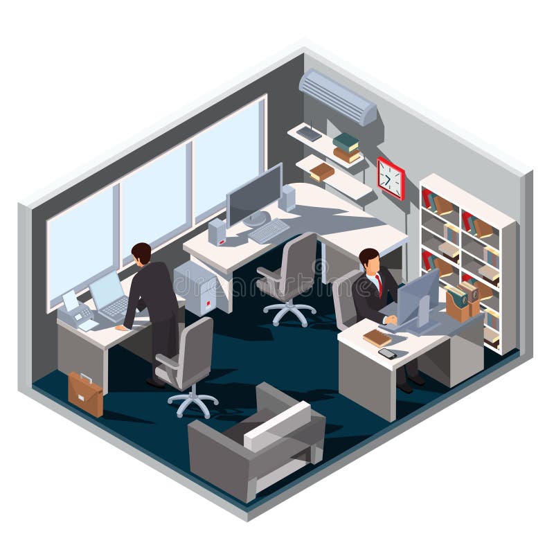 Vector 3D isometric illustration interior office room