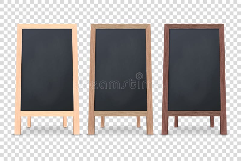 Vector 3d Realistic Blank Wooden Chalk Board for Restaurant Menu Icon Set Closeup Isolated. Advertising Street Sandwich