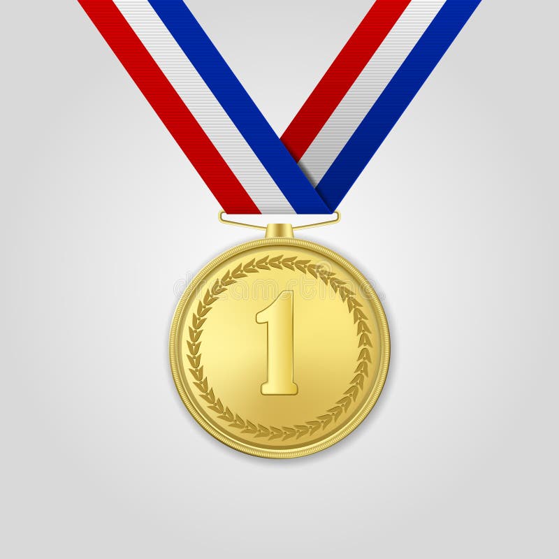 Download Vector 3d Realistic Gold Award Medal With Color Ribbon Closeup Isolated On White Background. The ...