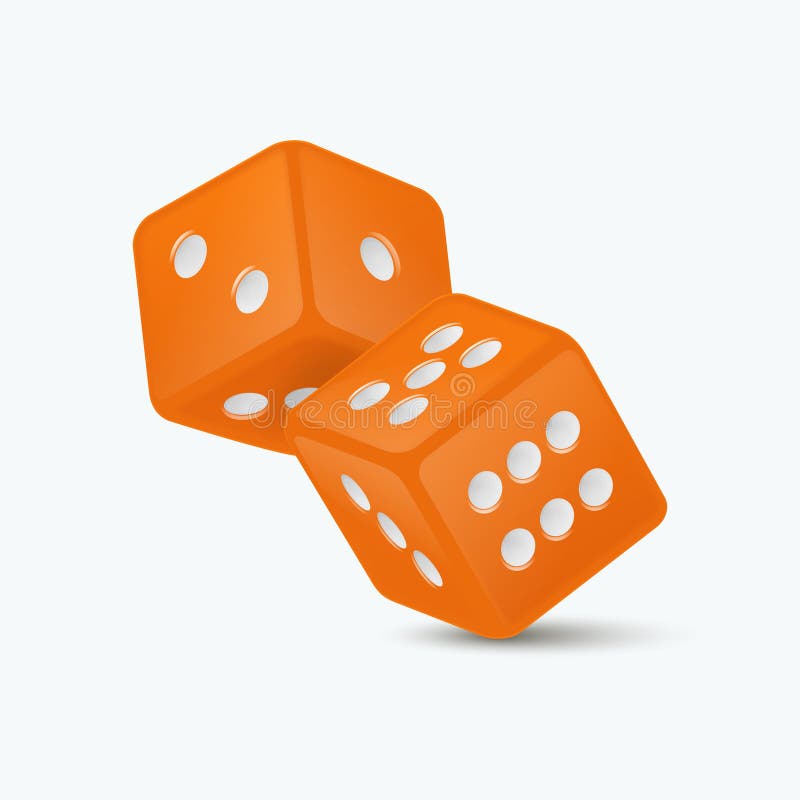 Vector 3d Realistic Orange Game Dice with White Dots Set Closeup
