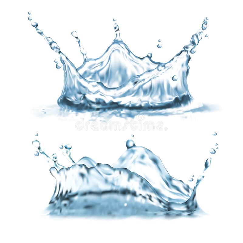 Vector 3d realistic set with blue water splashes stock illustration