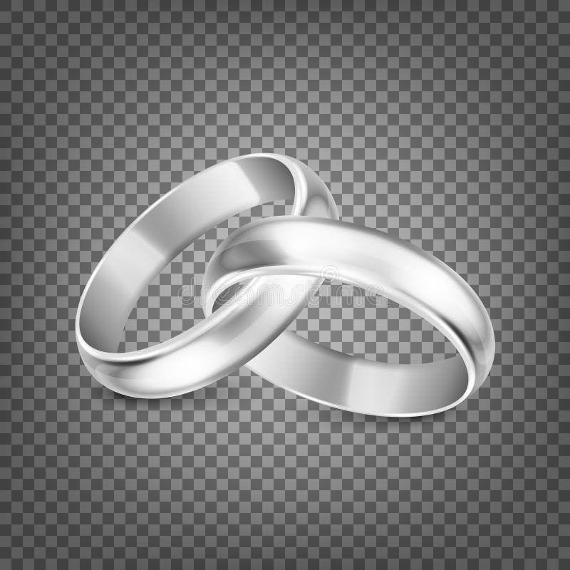 Vector 3d Realistic Silver Metal Wedding Ring Icon Set Closeup Isolated