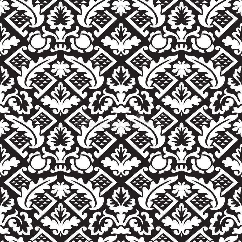 Vector Damask Seamless Floral Pattern Black and White Background Stock ...