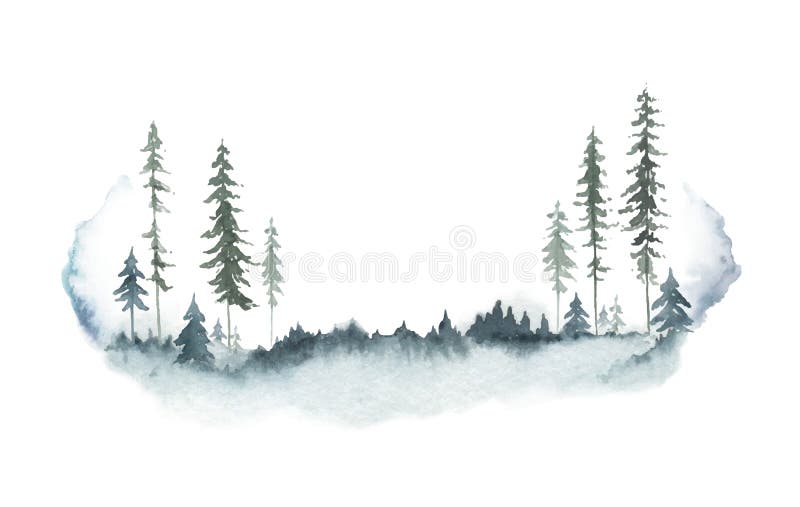 Vector de agua paisaje forestal de invierno con árboles de abetos