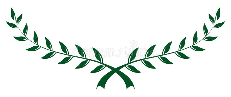 Vector de corona de honor en verde sobre fondo aislado blanco. Ilustraciones de la corona de medio laurel diseñadas correctamente Útil para celebraciones, honores y ceremonias de premiación