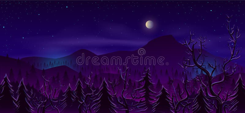 Vector De Dibujos Animados Del Paisaje Nocturno Del Norte De La Tierra  Salvaje Ilustración del Vector - Ilustración de noche, tarde: 200670399