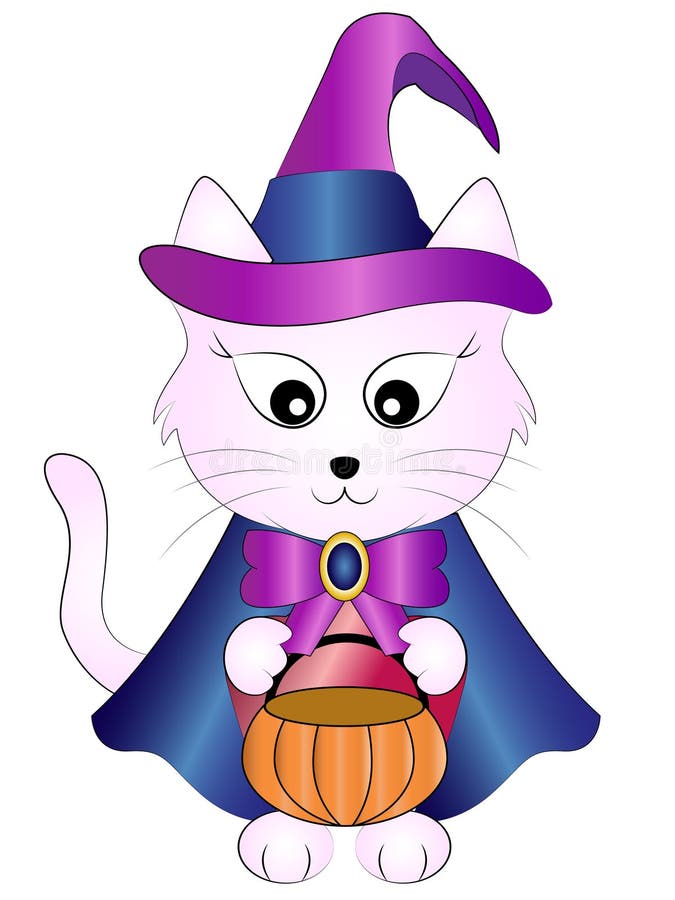 Vector de Heksenkat van Beeldverhaalhalloween vector illustratie Vector de Heksenkat van Beeldverhaalhalloween vector illustratie