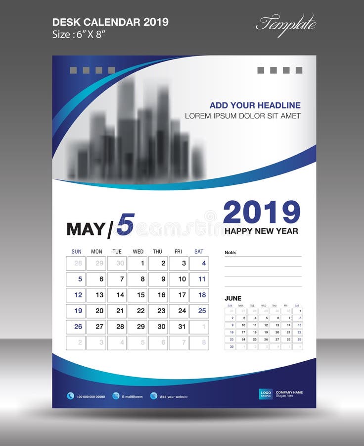 Vector 2019 de la plantilla del calendario de escritorio de MAYO ilustración del vector Vector 2019 de la plantilla del calendario de escritorio de MAYO ilustración del vector