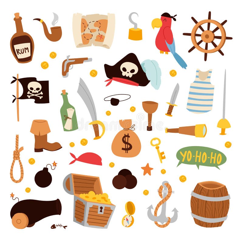 Vector de los iconos de las etiquetas engomadas del pirata stock de ilustración Vector de los iconos de las etiquetas engomadas del pirata stock de ilustración
