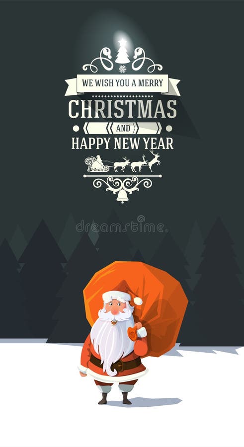 Vector de moda de mirada amistoso Papá Noel en la madera con el saco libre illustration Vector de moda de mirada amistoso Papá Noel en la madera con el saco libre illustration