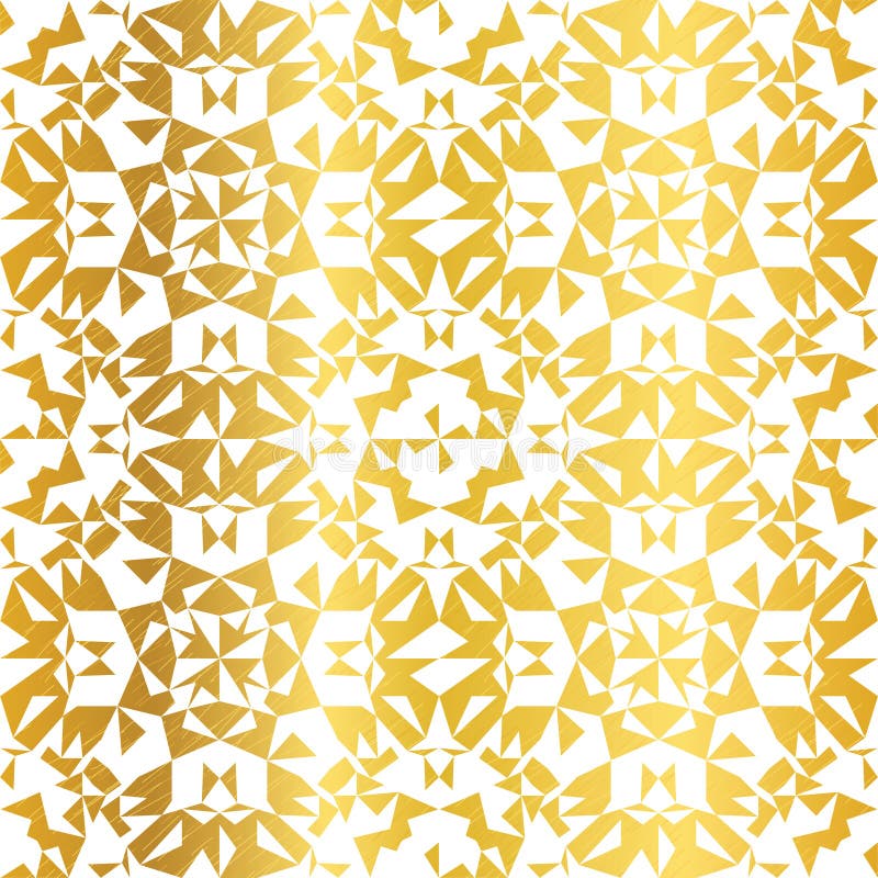 Vector de oro en fondo inconsútil del modelo del caleidoscopio de los triángulos del Grunge de la textura abstracta blanca de la libre illustration