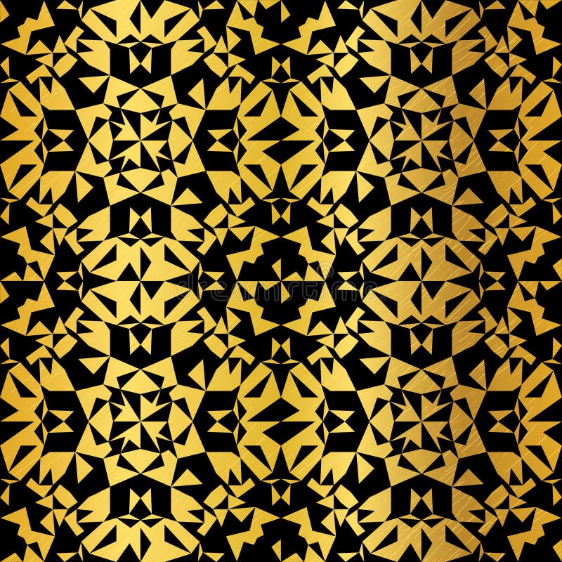 Vector de oro en fondo inconsútil del modelo del caleidoscopio de los triángulos del Grunge de la textura abstracta negra de la h ilustración del vector