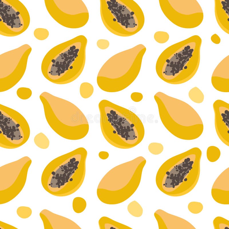 Vector de patrón transparente con fruta de papaya sobre fondo blanco Para el embalaje de diseño, textil, de fondo, postales de di stock de ilustración Vector de patrón transparente con fruta de papaya sobre fondo blanco Para el embalaje de diseño, textil, de fondo, postales de di stock de ilustración