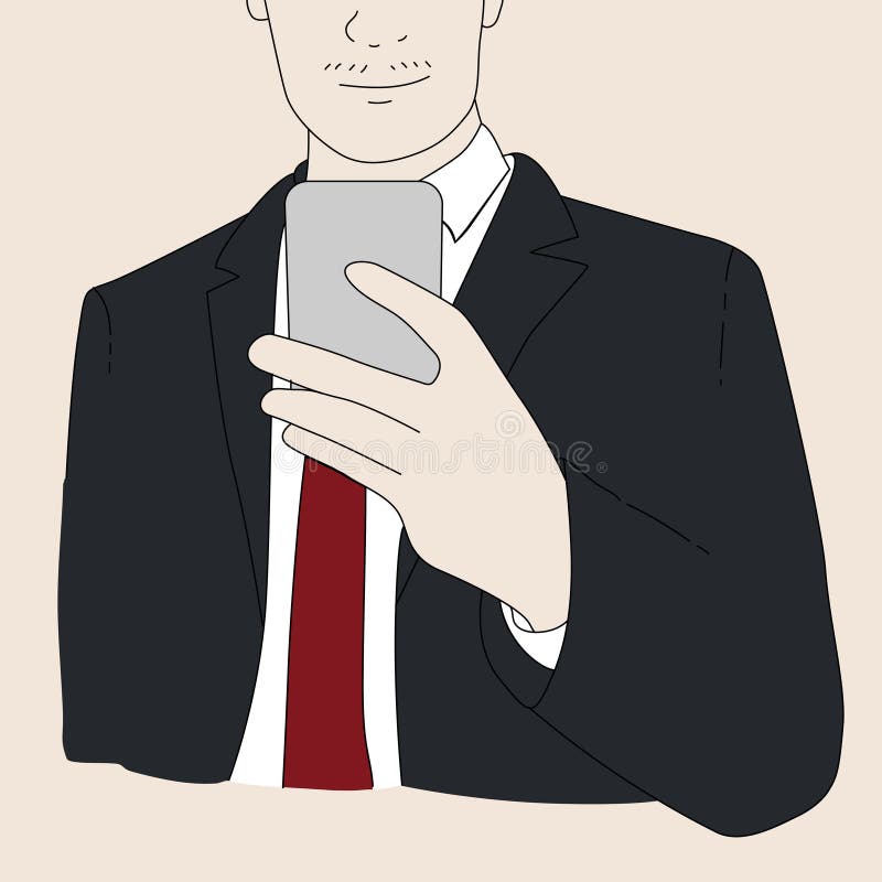 Vector de tragere a unui om de afaceri utilizând telefonul mobil vector illustration