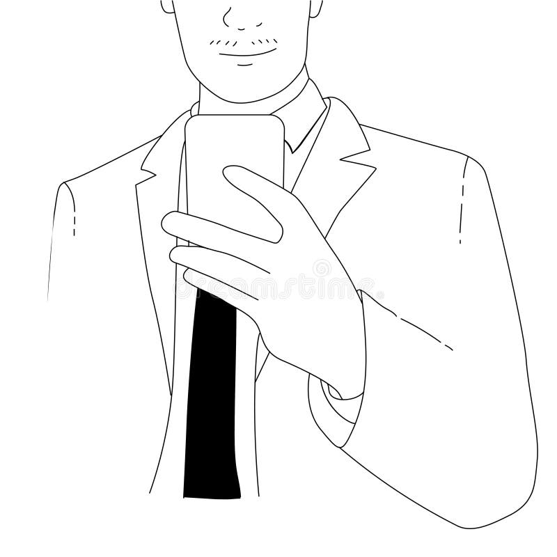 Vector de tragere a unui om de afaceri utilizând telefonul mobil vector illustration