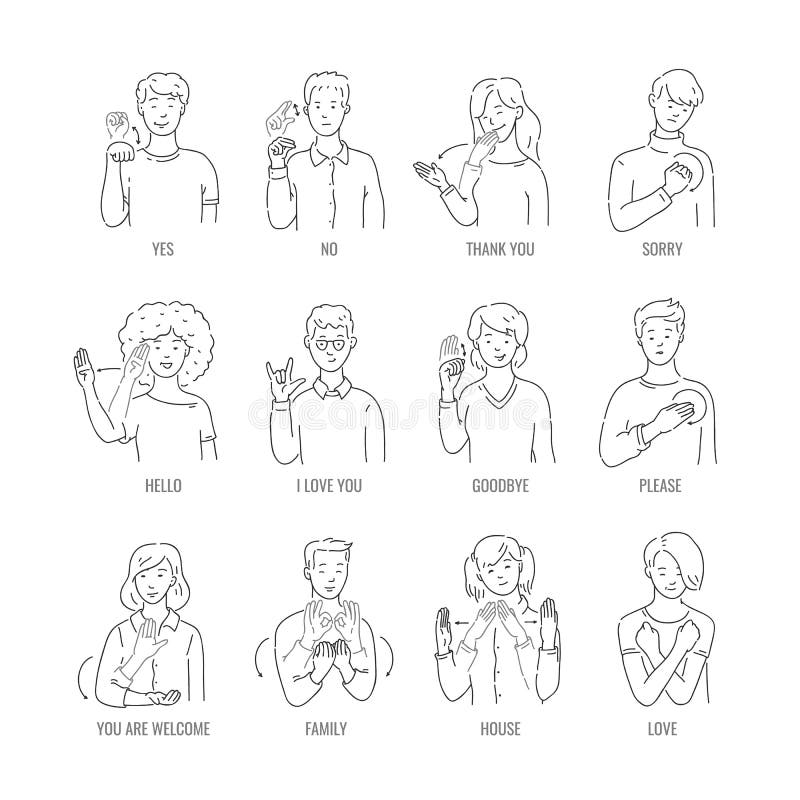 Deaf English Basic Words Line Art Stock Vector (Royalty Free) 1266042838