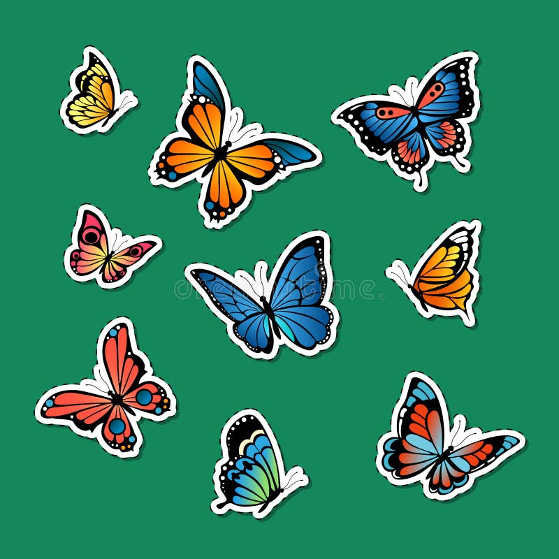 Vector decoratieve gekleurde vlindersstickers geplaatst illustratie royalty-vrije illustratie Vector decoratieve gekleurde vlindersstickers geplaatst illustratie royalty-vrije illustratie