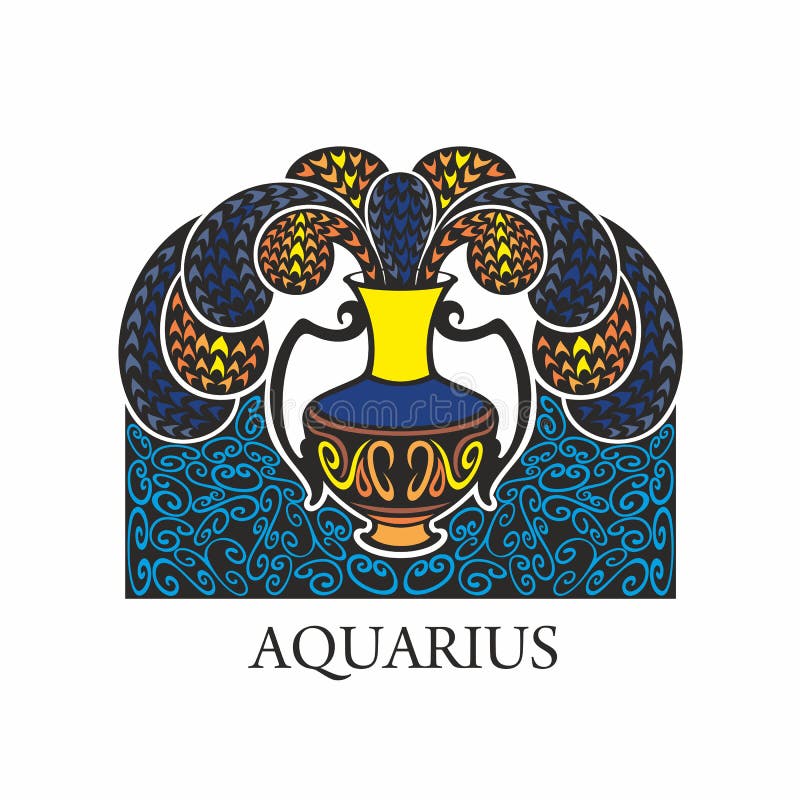 Aquarius horoscope sign stock illustration. Illustration of symbols ...