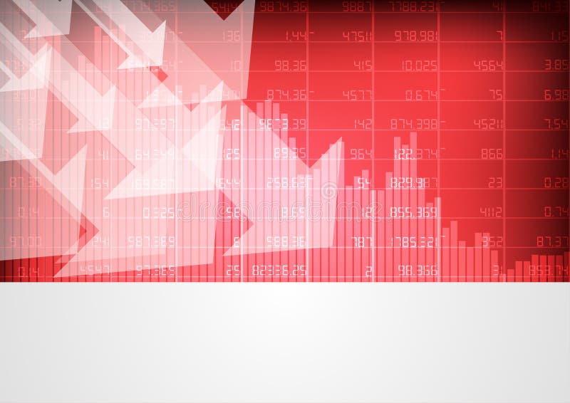Vector : Decrease arrows on red stockboard background. Covid decrease vectors