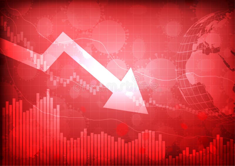 Vector : Decrease business graphs with virus and world. Covid decrease vectors