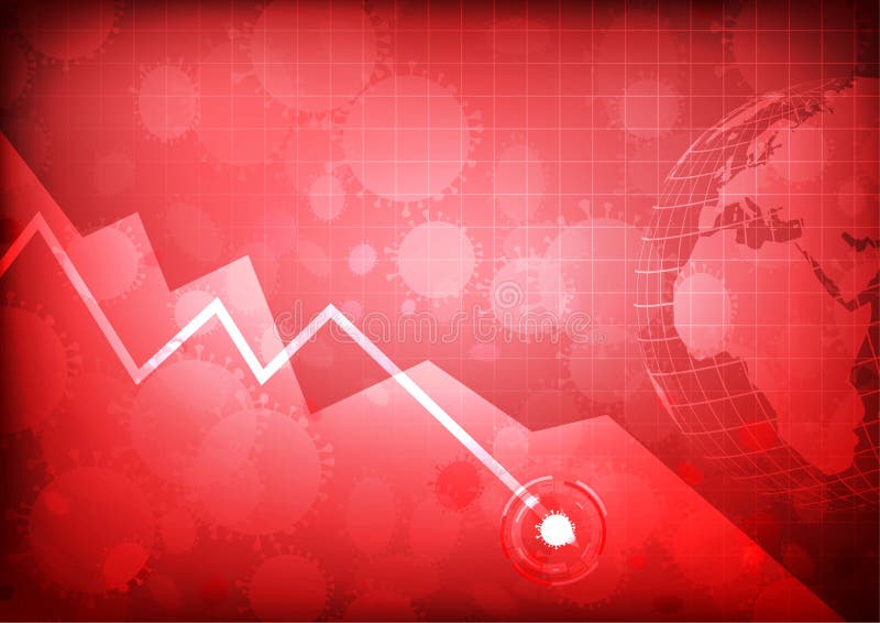 Vector : Decrease business graphs with virus and world. Covid decrease vectors