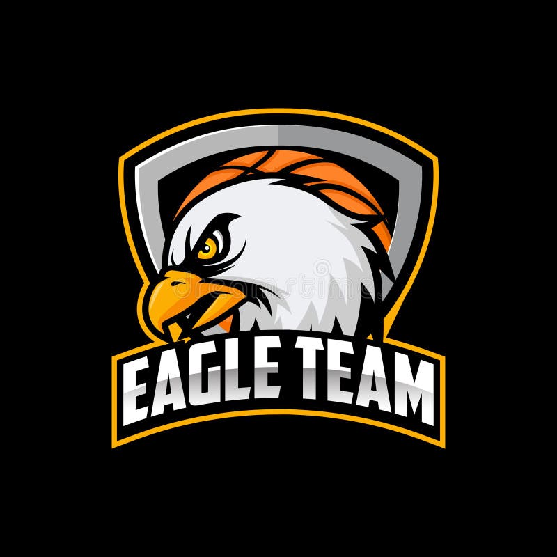 Vector del equipo de baloncesto del logotipo de Eagle aislado en fondo negro stock de ilustración Vector del equipo de baloncesto del logotipo de Eagle aislado en fondo negro stock de ilustración