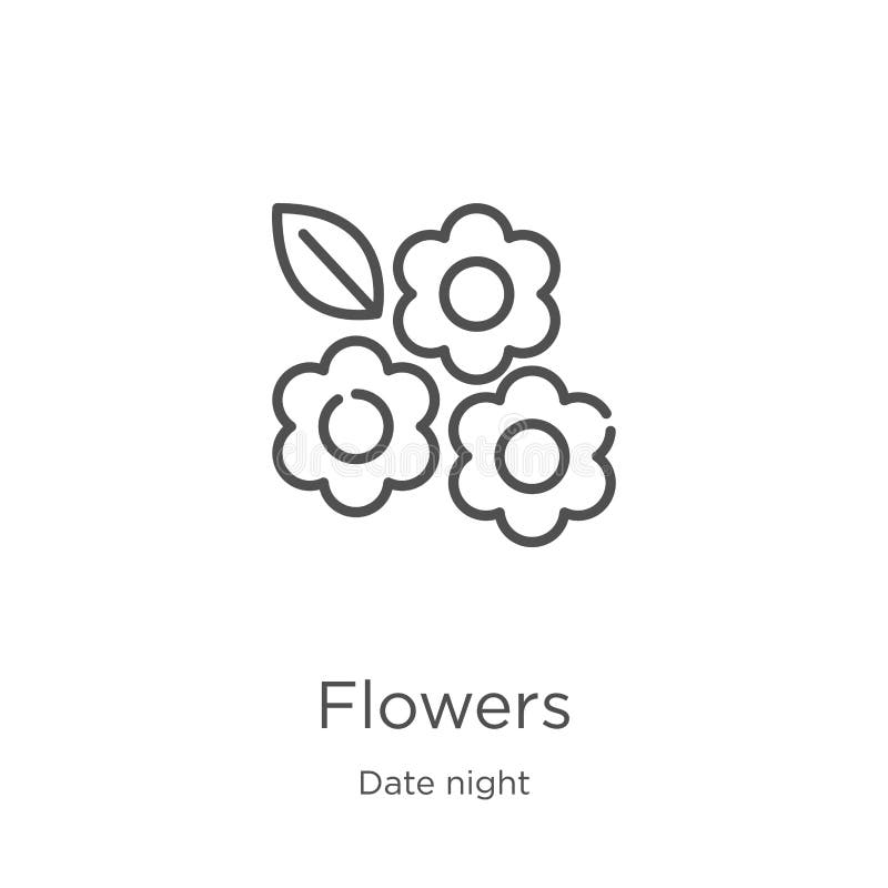 Vector del icono de las flores de la colección de la noche de la fecha L? nea fina ejemplo del vector del icono del esquema de las. flowers icon. Element of date night collection for mobile concept and web apps icon. Outline, thin line flowers icon for website design and mobile, app development