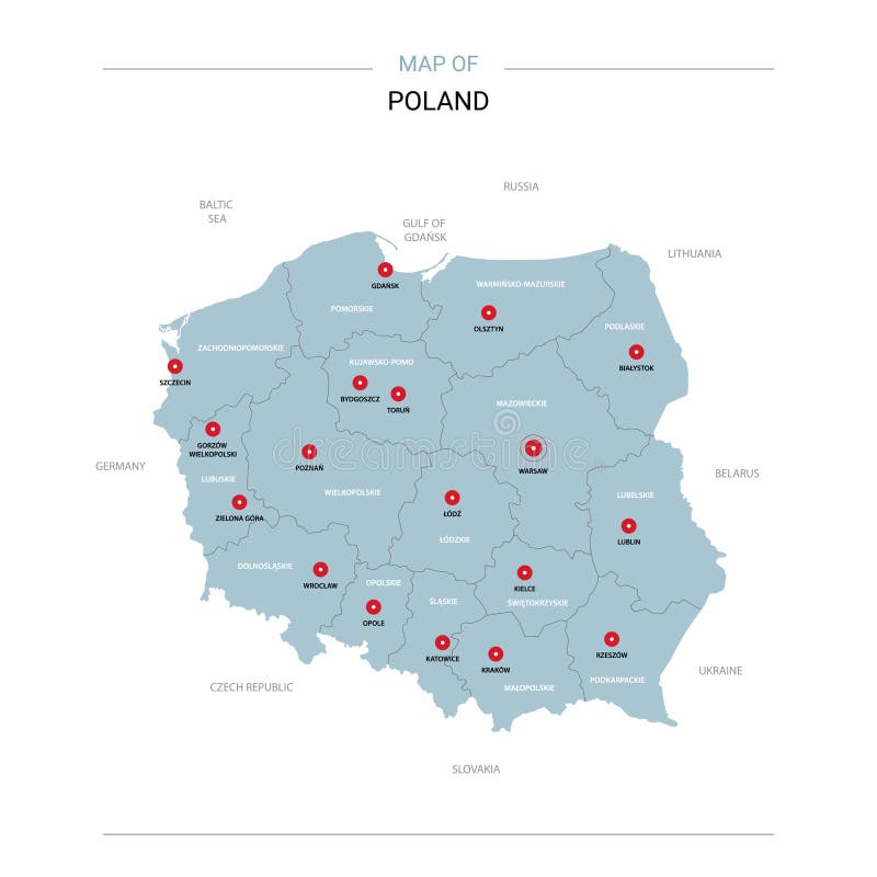 Vector del mapa de Polonia con el perno rojo