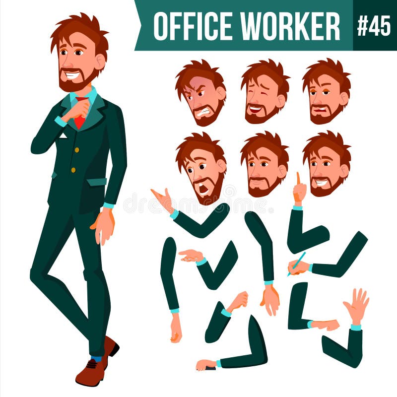Vector del oficinista Emociones de la cara, diversos gestos Sistema de la creación de la animación Varón adulto del negocio Corpo ilustración del vector Vector del oficinista Emociones de la cara, diversos gestos Sistema de la creación de la animación Varón adulto del negocio Corpo ilustración del vector