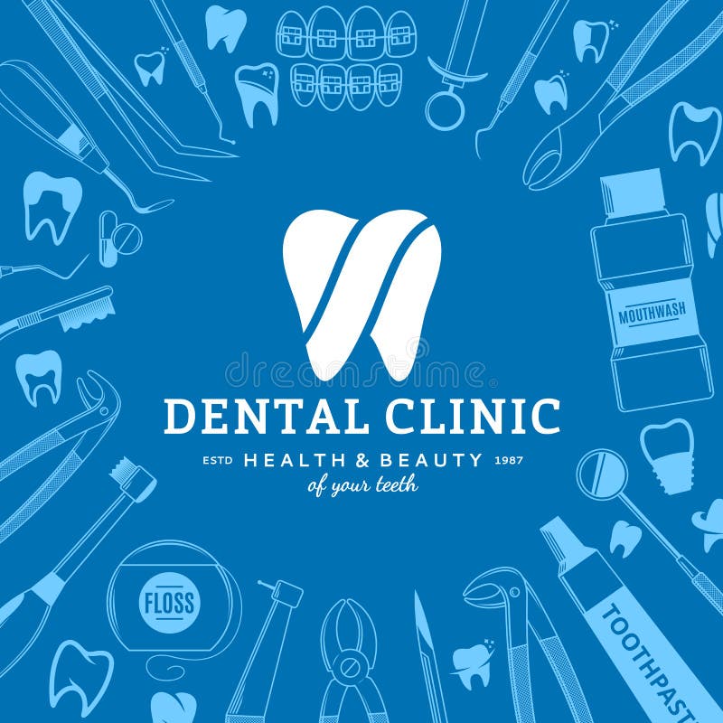 Dental clinic logo and dental instrument icons