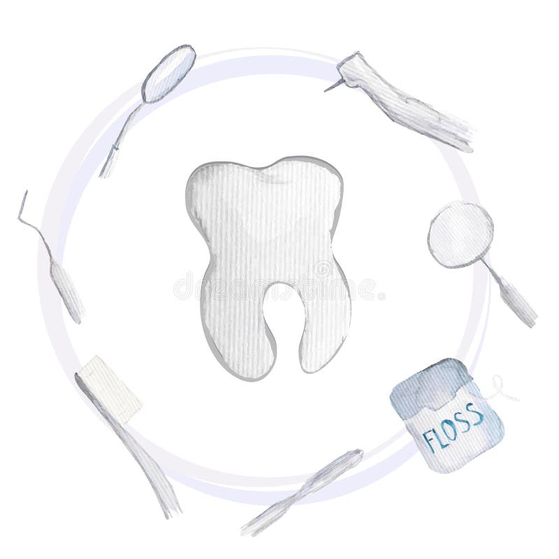 Vector dentistry instruments and oral care concept. Elegant simple illustrations of watercolor royalty free illustration Vector dentistry instruments and oral care concept. Elegant simple illustrations of watercolor royalty free illustration