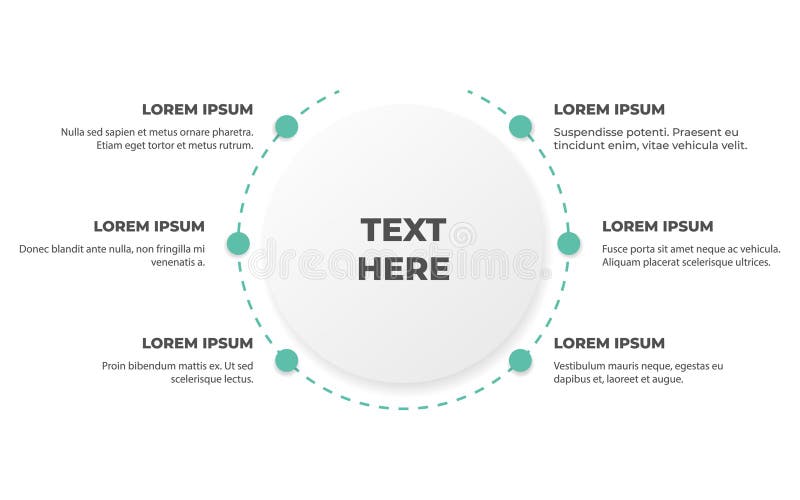 Vector design of circle infographic template with 6 stages or steps and text blocks. Suitable for presentation, workflow layout, banner, infographic. EPS10 file.