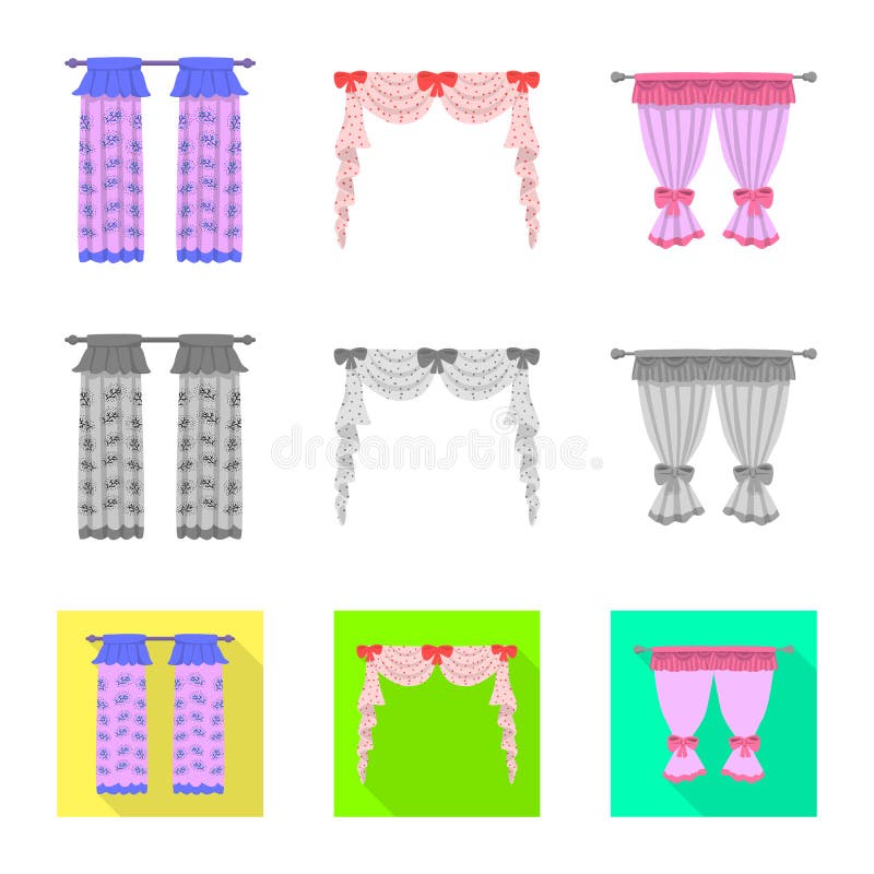 Isolated Object of Curtains and Drapes Symbol. Set of Curtains and