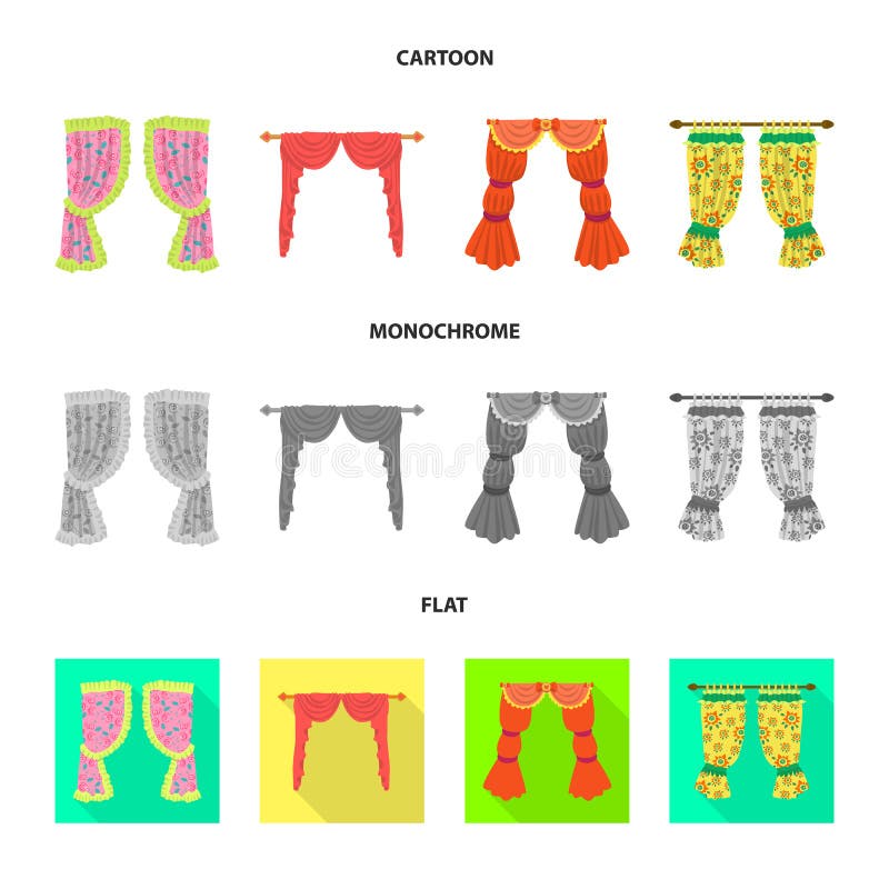 Vector Design of Curtains and Drapes Symbol. Set of Curtains and Blinds