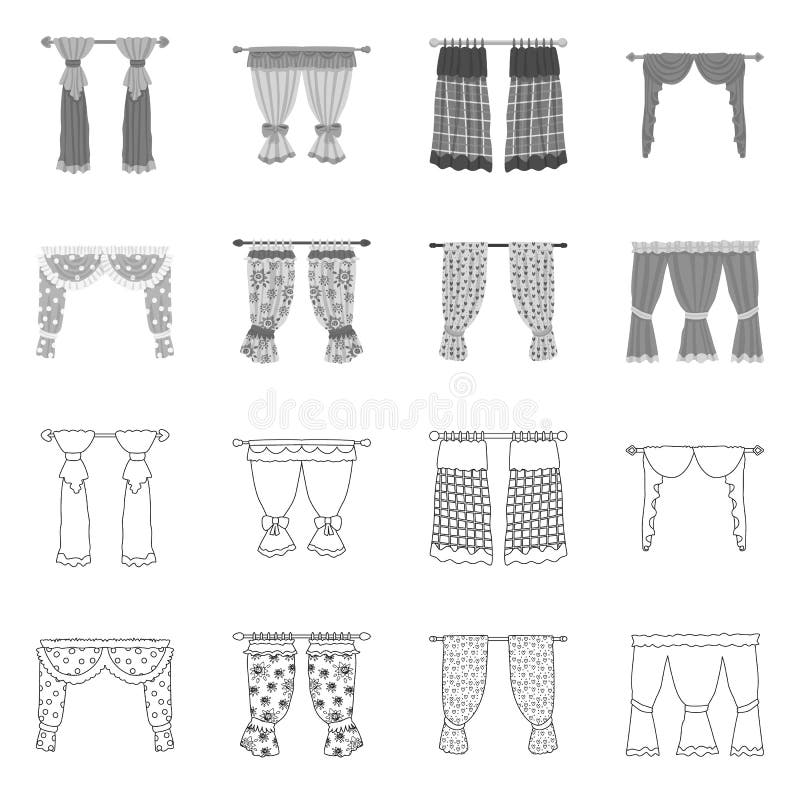 Vector Design of Curtains and Drapes Symbol. Set of Curtains and Blinds