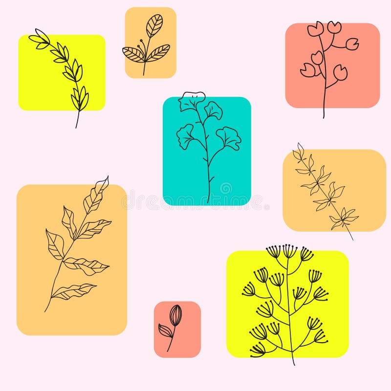 Vector design elements set collection of green leaves and herbs, art foliage natural grass leaves in pastel style. Decorative royalty free illustration Vector design elements set collection of green leaves and herbs, art foliage natural grass leaves in pastel style. Decorative royalty free illustration