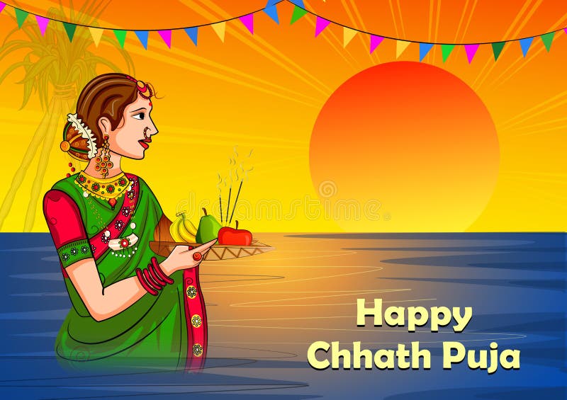 Happy Chhath Puja Holiday background for Sun festival of India Stock Vector   Adobe Stock
