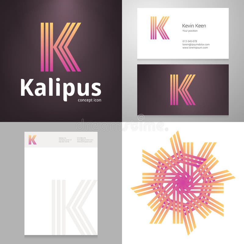 Vector Design icon K element with Business card and paper template