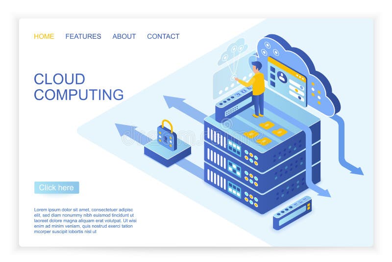 Vector design of person operating with secured data on starting page of cloud computing, big data website isometric royalty free illustration