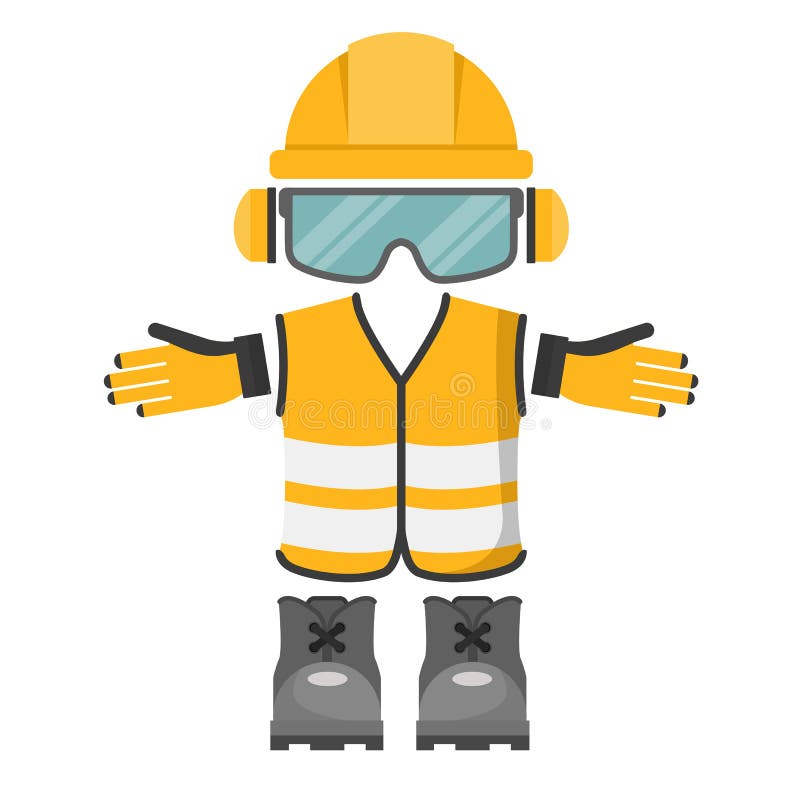 Premium Vector  Safety gear collection as worker equipment in construction  site outline set. individual protection clothing with hard hat, glasses,  vest and gloves wearing vector illustration. health precautions list