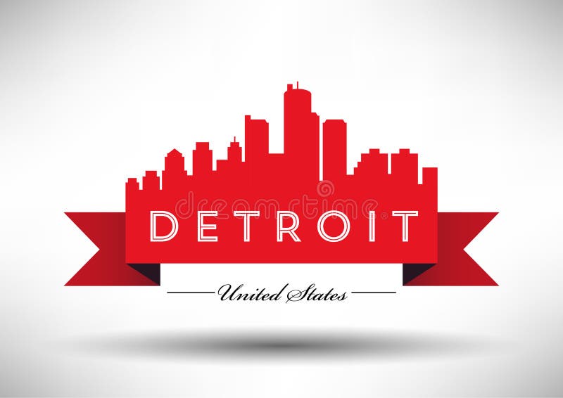 Detroit Modern  Banner Design with Vector Linear Skyline Stock