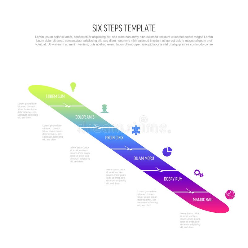 Vector diagonal color progress six steps template on white background vector illustration