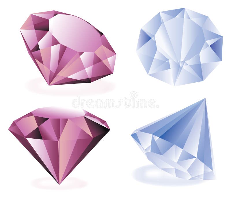 Diamonds isolated vector set blue red. Shaped gift vectors