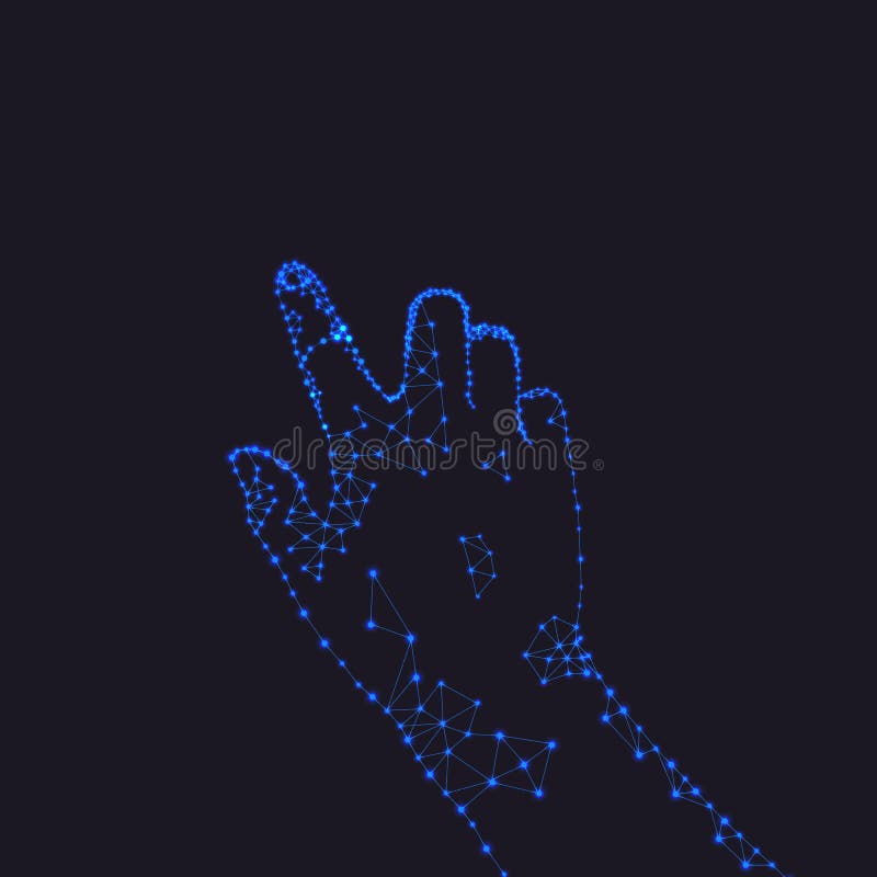 Vector Digital Hand, Push Concept, Pushing a Button hand, Technology Design Element Isoalato sullo sfondo scuro illustrazione di stock
