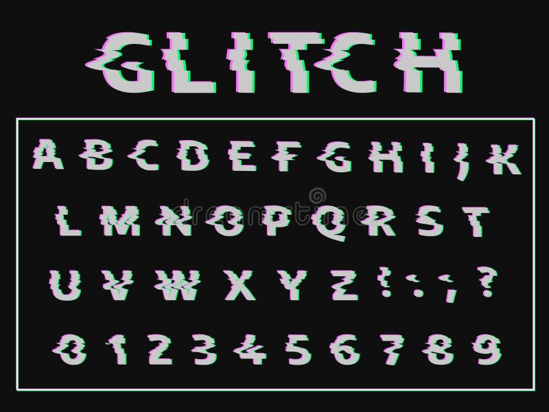 Vector distorted glitch font. Trendy style lettering typeface. vector illustration Vector distorted glitch font. Trendy style lettering typeface. vector illustration