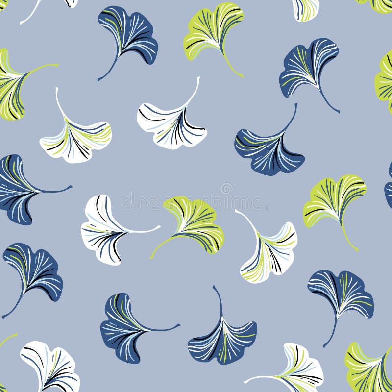 Vector ditsy seamless pattern with ginkgo leaves