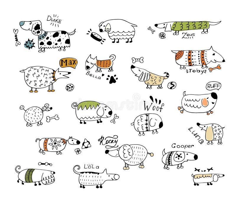 Vector Dogs. Illustration in Doodle Style. Stickers Stock Vector Illustration of cheerful