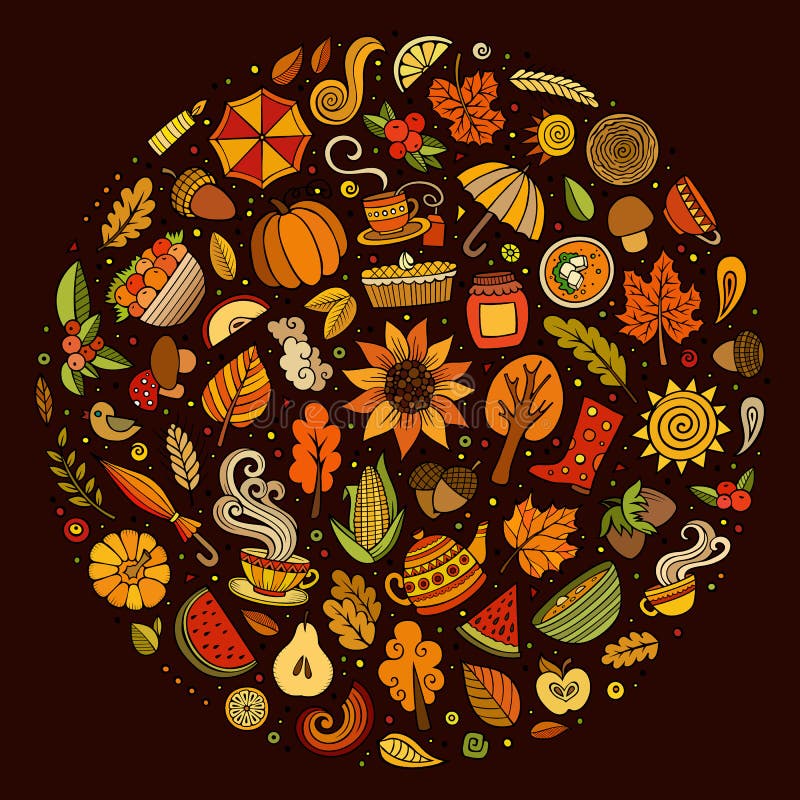 Download Vector Doodle Cartoon Set Of Autumn Objects Stock Vector ...