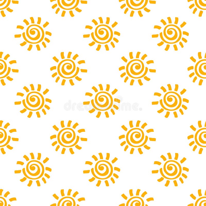 Vector Doodle Seamless Pattern of the Sun on a White Background Stock ...