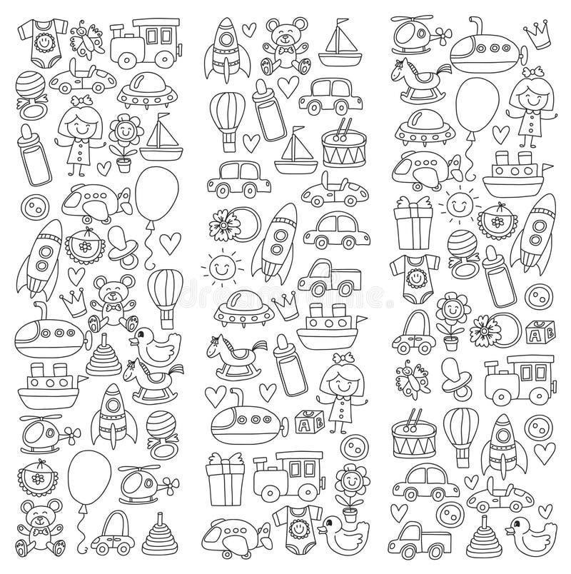 Vector Doodle Set with Toys for Shop, Store, Kindergarten, Nursery Hand ...